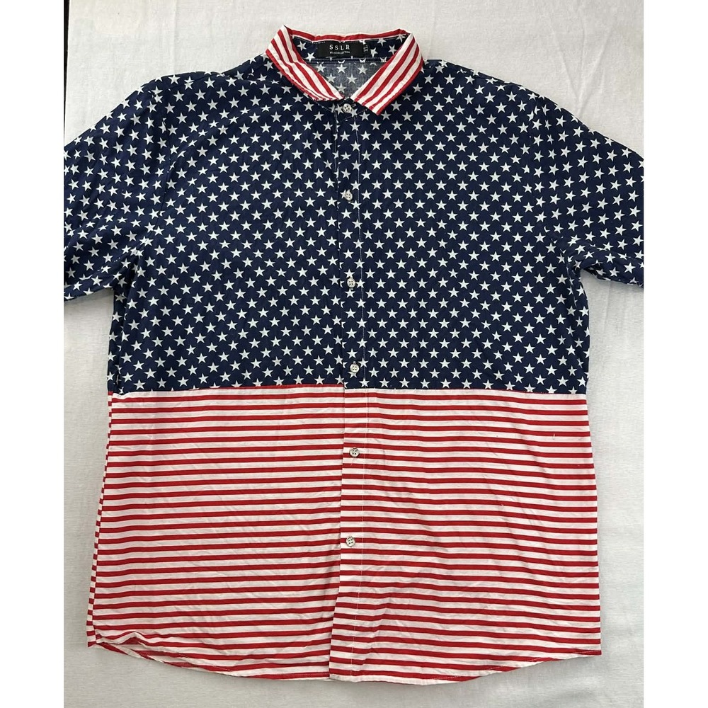 SSLR American Flag Button Up Shirt Red White Blue Mens‎ Large